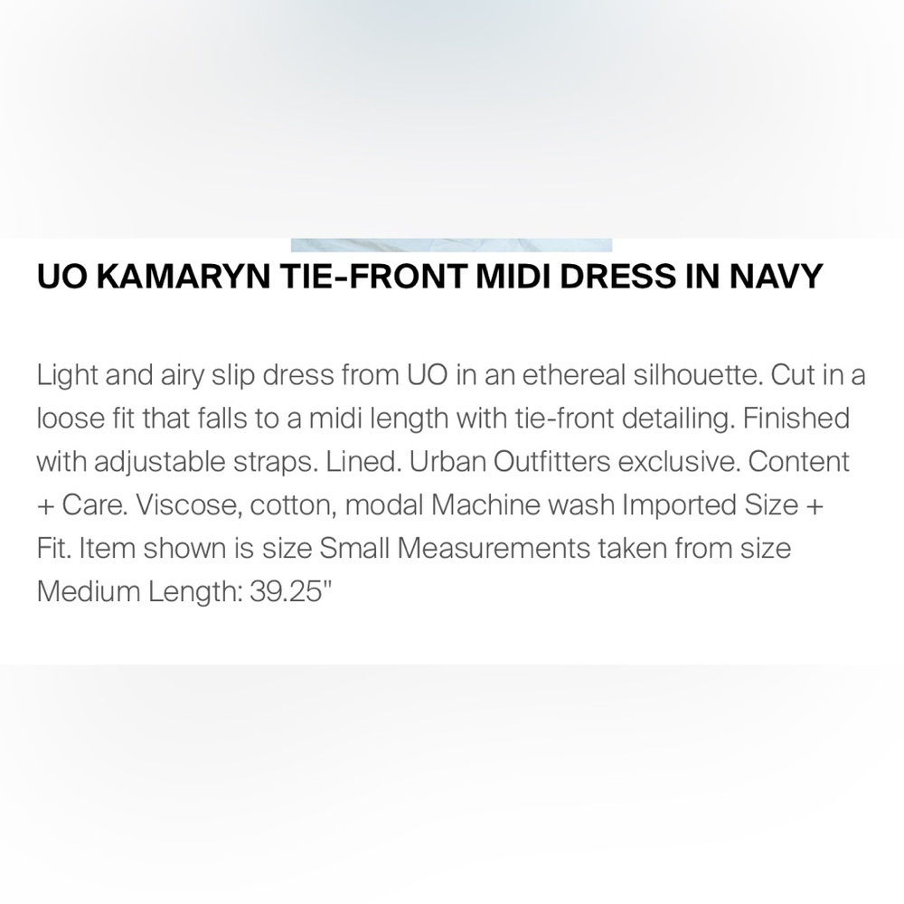Urban Outfitters UO Kamaryn Tie Front Navy Blue Midi Dress Women’s Medium - Picture 3 of 15